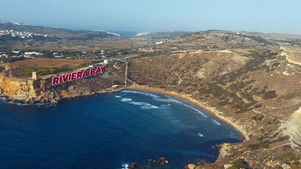 Aerial Shot of Riviera Bay with sign 'Riviera Bay'