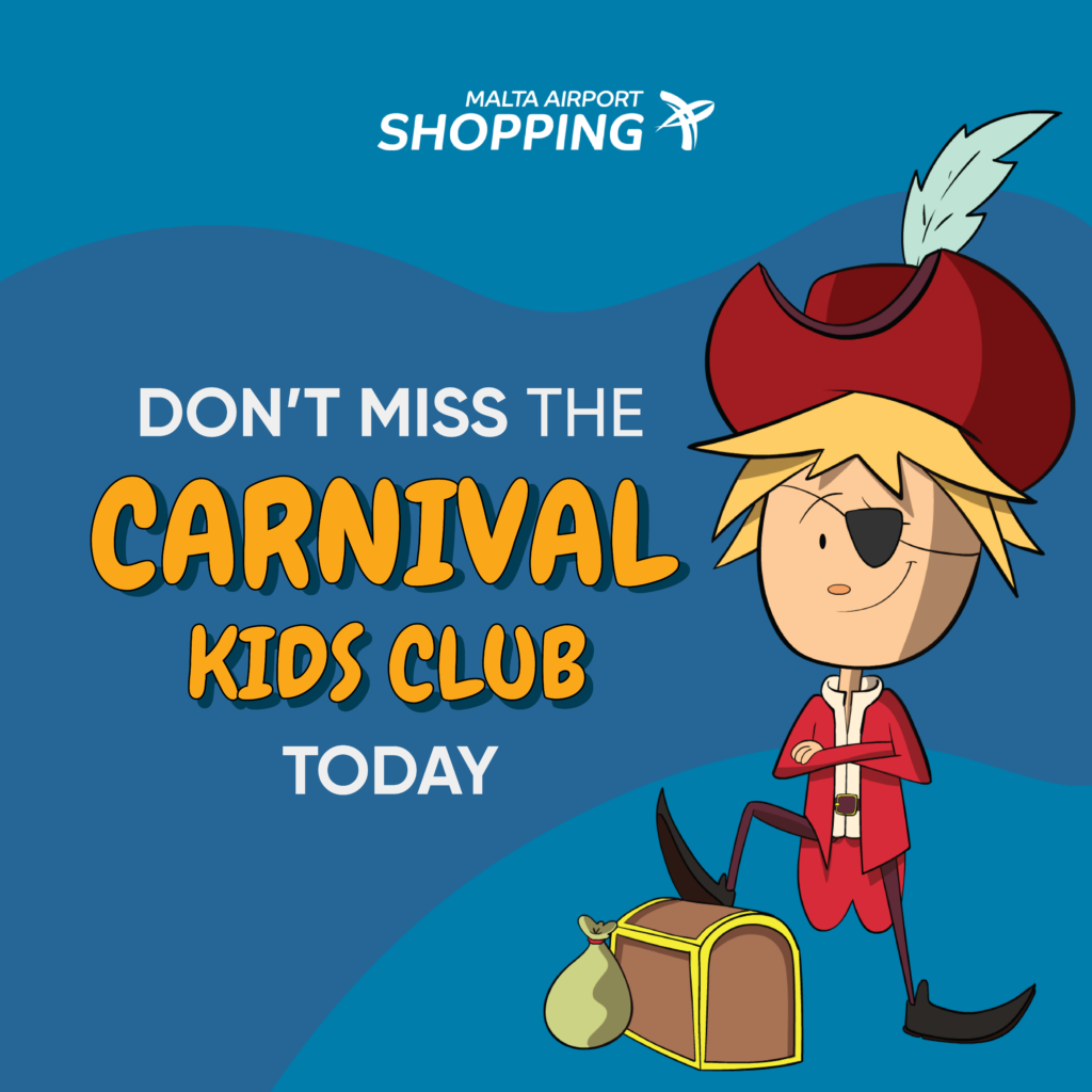 Promotional social media image with text 'don't miss the carnival kids club today', featuring the character PIP dressed as a pirate